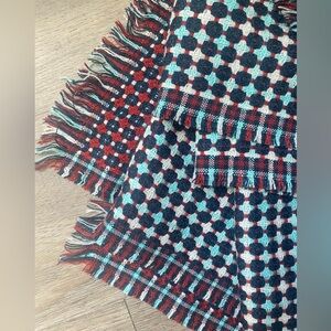 Gorgeous Echo Woven Fringe Scarf/ Pashmina in Teal, Red & Black